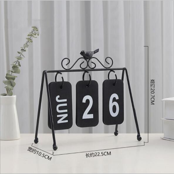 Calendario de Metal de escritorio Manual de , decoraciones para el hogar, mesa de oficina, Calendario de Pared de madera, papelería, de cumpleaños para niñas: Black