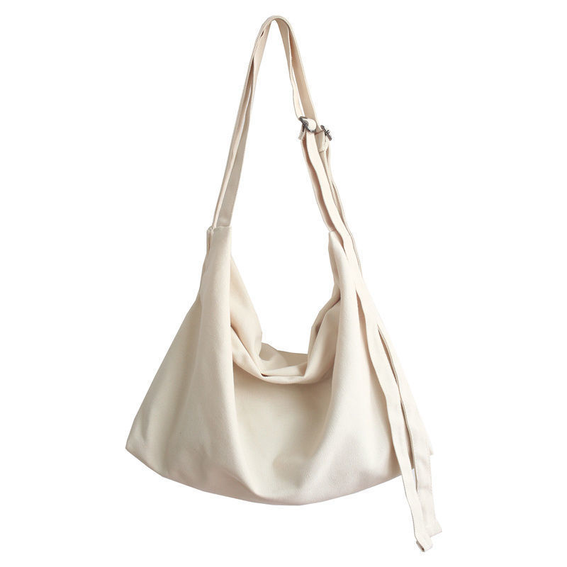 Teenager High Street Canvas Fabric Big Capacity Slouchy Bag 2022 Female Large Size Casual Soft Cotton Cloth Shoulder Bag: Beige