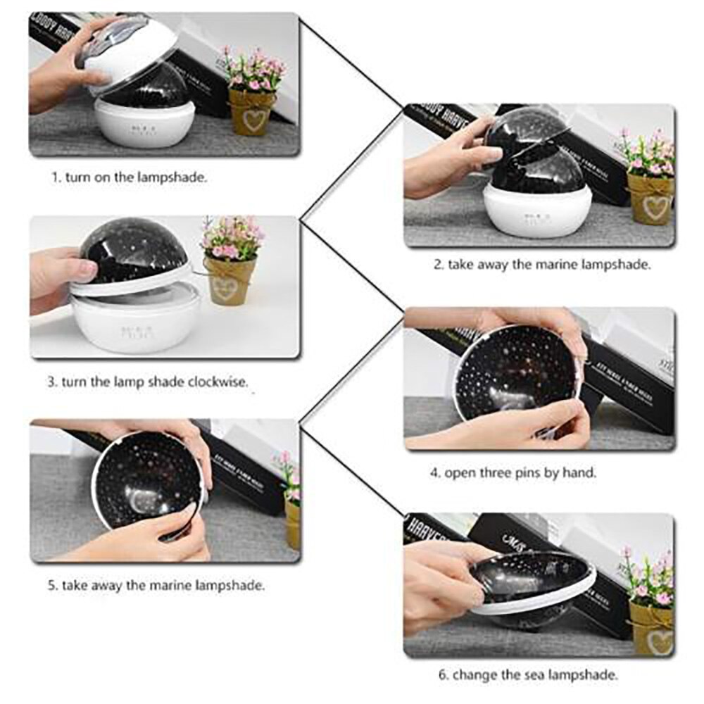 Projecteur veilleuse rotatif | Rotation à distance, lampe USB ronde, projecteur maître enfants bébés sommeil romantique