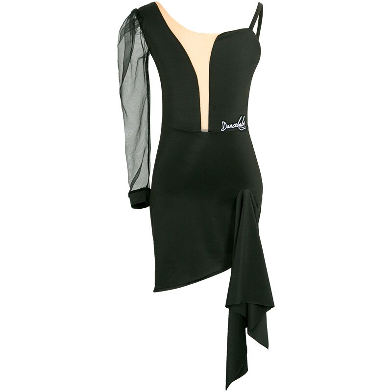 Robe de concours de danse latine fille enfants robes de fête Costume de scène ChaCha Samba danse pratique vêtements robe noire BL4838: XXXS(120)