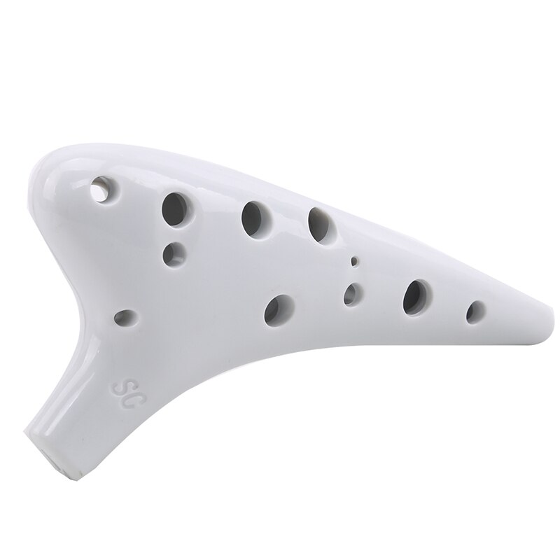 Ocarina de plástico de 12 agujeros instrumento clásico de tono Alto C con cordón, partitura de música, instrumento Musical antiroto para principiantes: Blanco