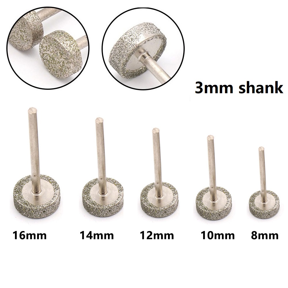 Cylinder roterende diamantkværnbor 8/10/12/14mm slibehoveder 3mm skaft til jadeglasudskæring gravering slibeværktøj