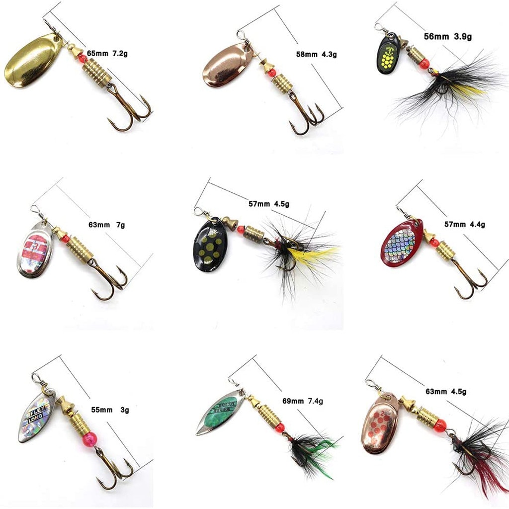 10 stücke Boxed Rotierenden Löffel Kit Köder Angeln Lockt Künstliche Köder Metall Fisch Haken Bass Forellen Barsch Hecht Rotierenden Pailletten