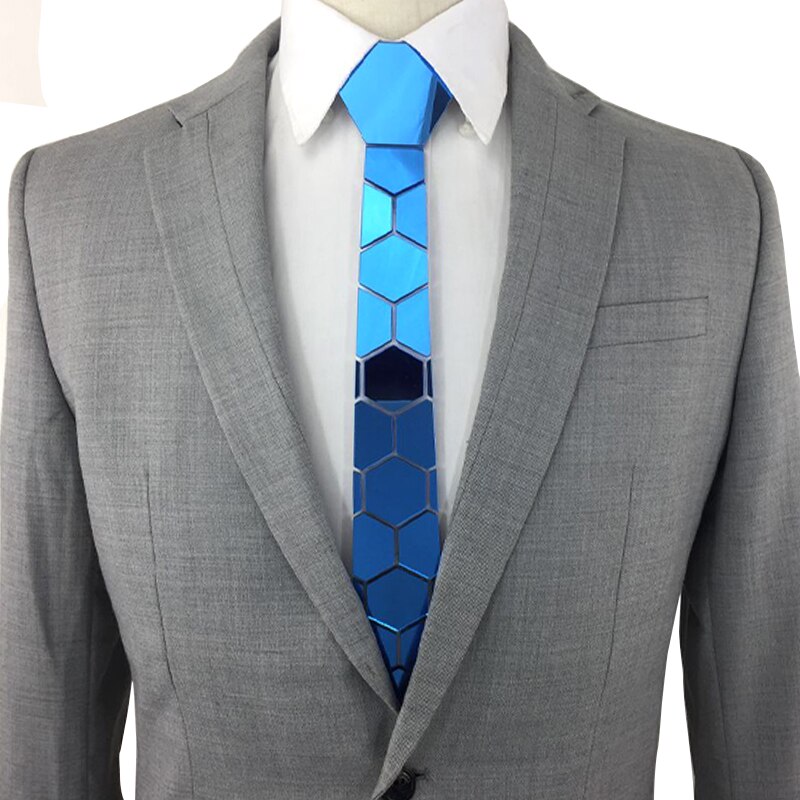 Cravate hommes de géometie forme nid d'abeille Slim Fit cravate miroir bleu tout Match accessoire de fête d'affaires luxe