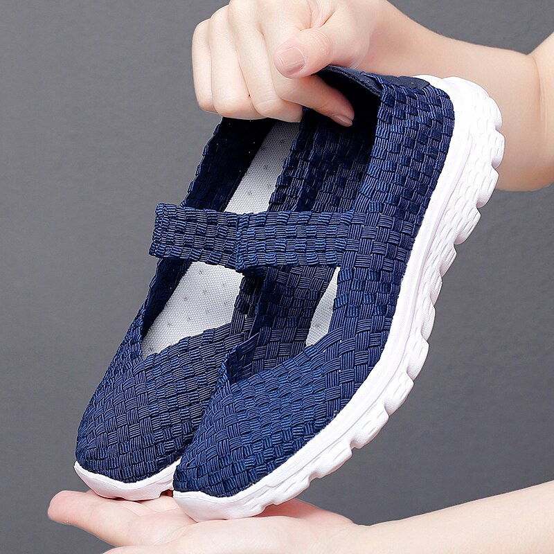 Sts Vrouwen Schoenen Zomer Casual Flats Ademen Vrouwelijke Sneakers Geweven Wandelschoenen Instappers Dames Loafers Handgemaakte Schoenen Maat 35-40