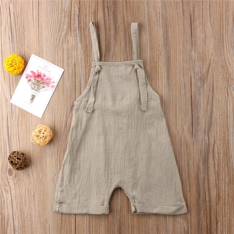 Zomer Peuter Kinderen Jongen Meisjes Bib Romper Zomer Linnen Mouwloze Kids Meisjes Jarretelle Overalls Jumpsuit Baby Rompertjes