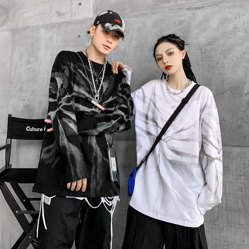 Unisex herre oversize genser med løs passform hip hop hettegenser skateboard sport uformelt bomullsblanding skjorte med rund hals