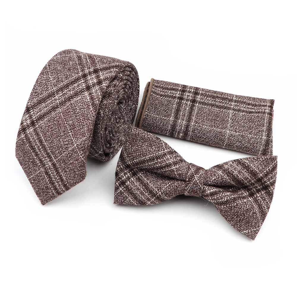 100% baumwolle Schönen Krawatte einstellen gestreift Plaid Braun Grau Grün Mens Krawatte Fliege Taschentuch Klassische Zubehör Jahrgang: 6