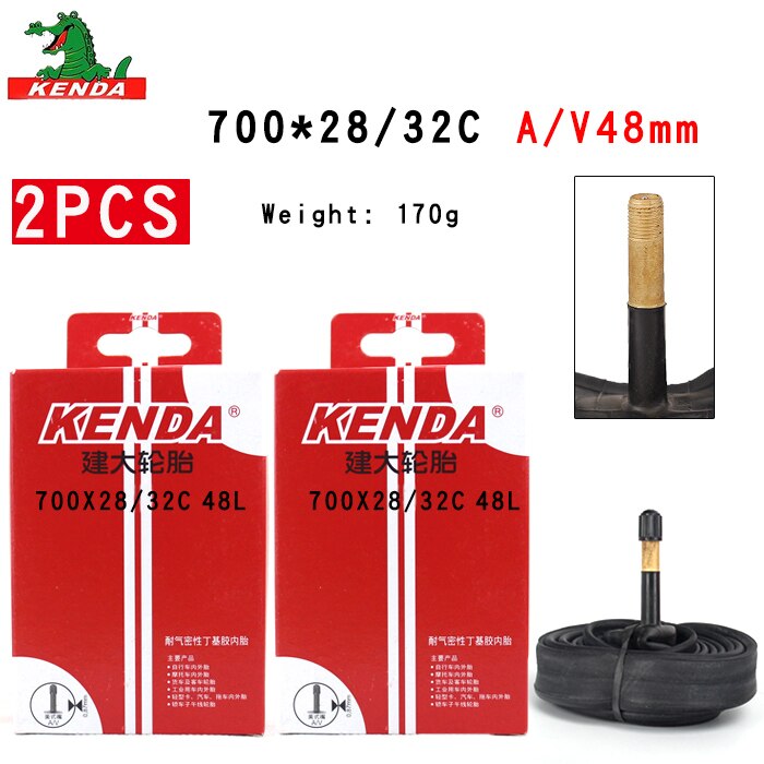 2 stuks kenda fietsbinnenbanden 700 x 28/32c amerikaans ventiel frans ventiel 700c fiets mountainbike butylrubber bandonderdelen: 70028-32c av48mm