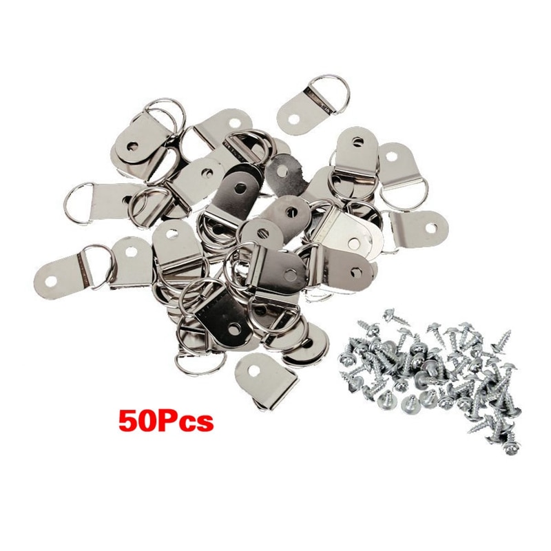 50 Pcs Medium D-Ring Picture Frame Strap Hangers with Screws: Default Title