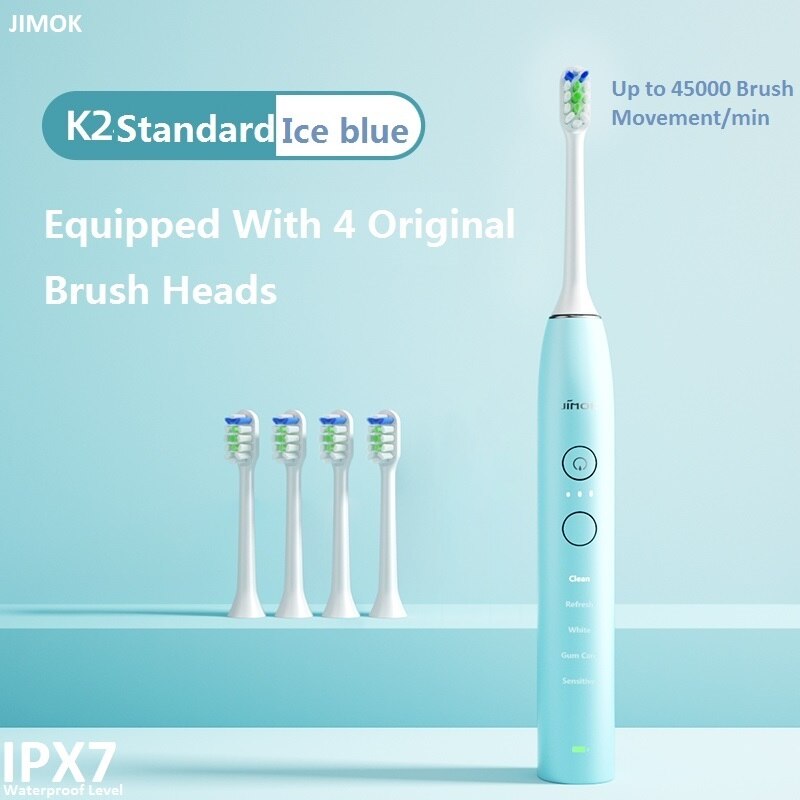 Jimok sônica escova de dentes elétrica, escova de dentes ultra sônica, recarregável, limpador de dentes elétrico adulto (k2): K2-4 Sky Blue