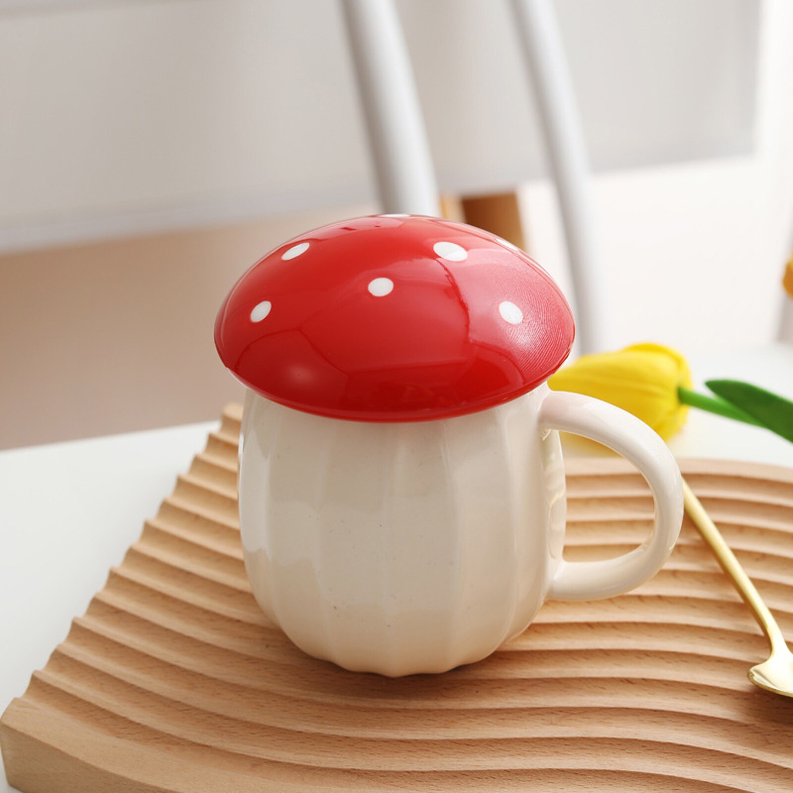 Taza de cerámica con forma de seta para mujer y Mamá, vaso de cerámica con tapa para café, leche y té, resistente al calor, de cumpleaños Ideal y