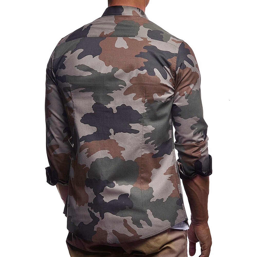 Efterår herre camouflage skjorter herre slim fit casual skjorte toppe mænd camo langærmet skjorte m -3xl
