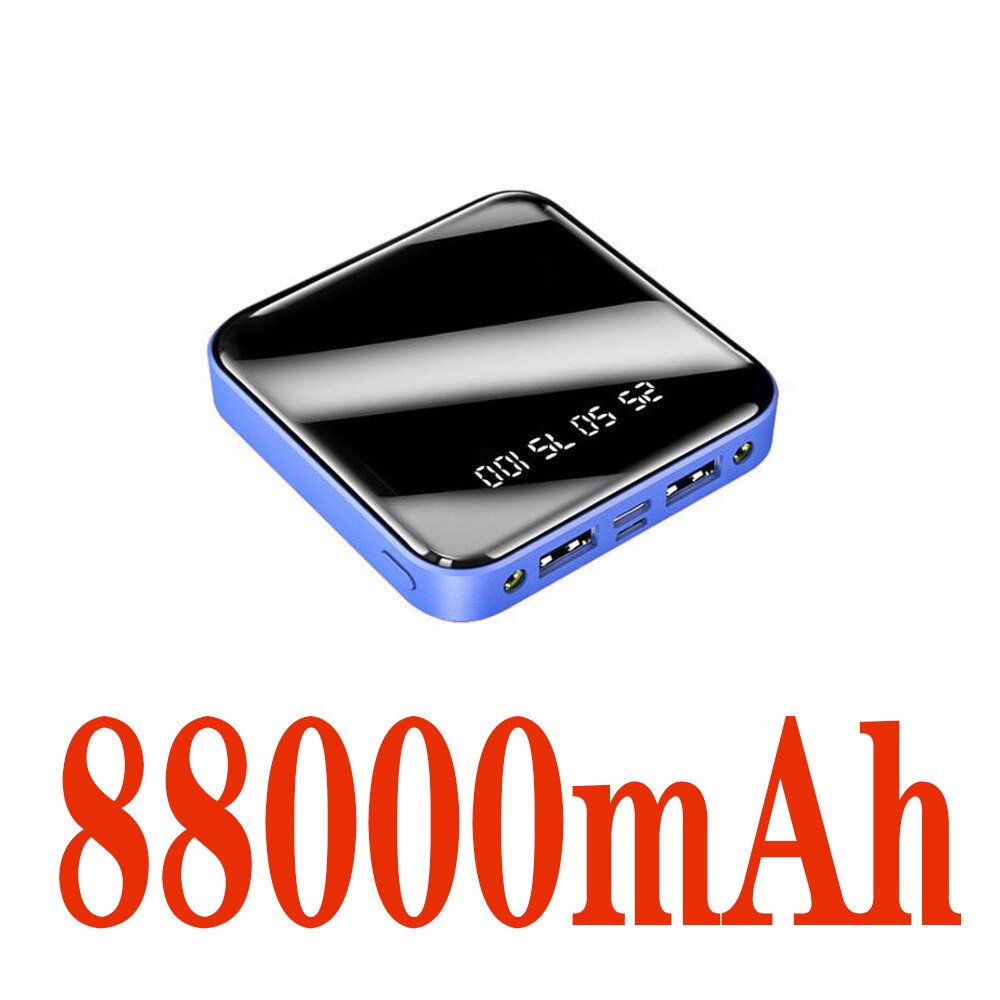 Mini power bank 88000mAh mobile phone portable charger LED power bank is suitable for Xiaomi external mobile battery: Blue-88000mAh