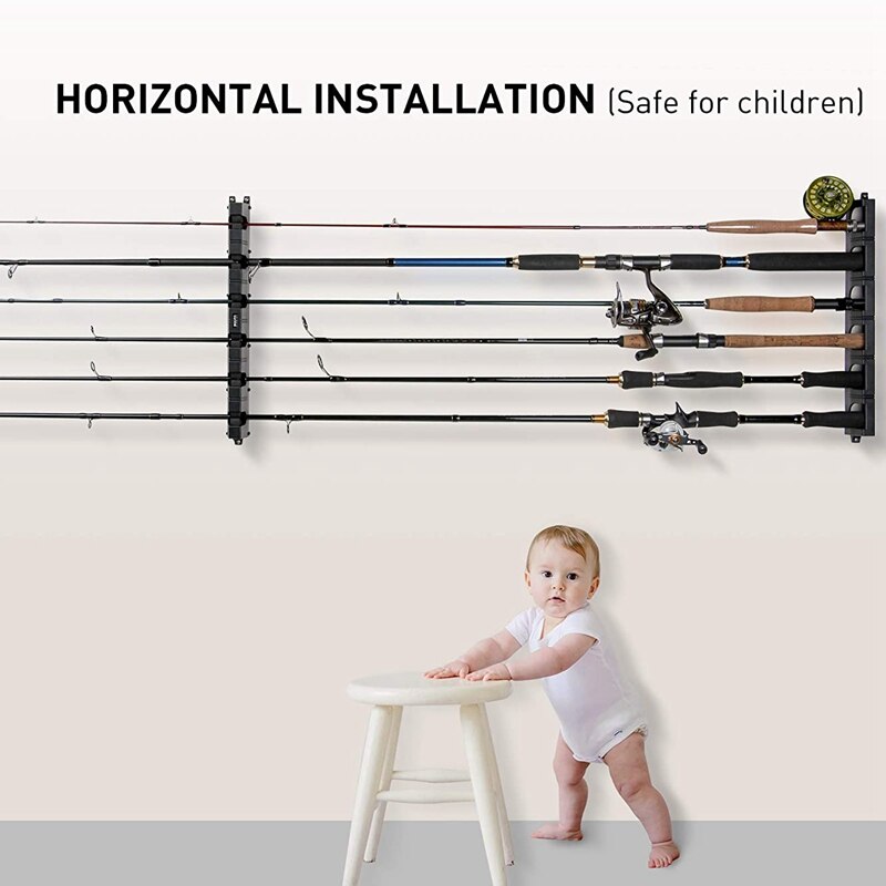 Fishing Vertical Rod Rack Horizontal Fishing Pole Holder Wall Mount Modular Support 6 Rod for Garage