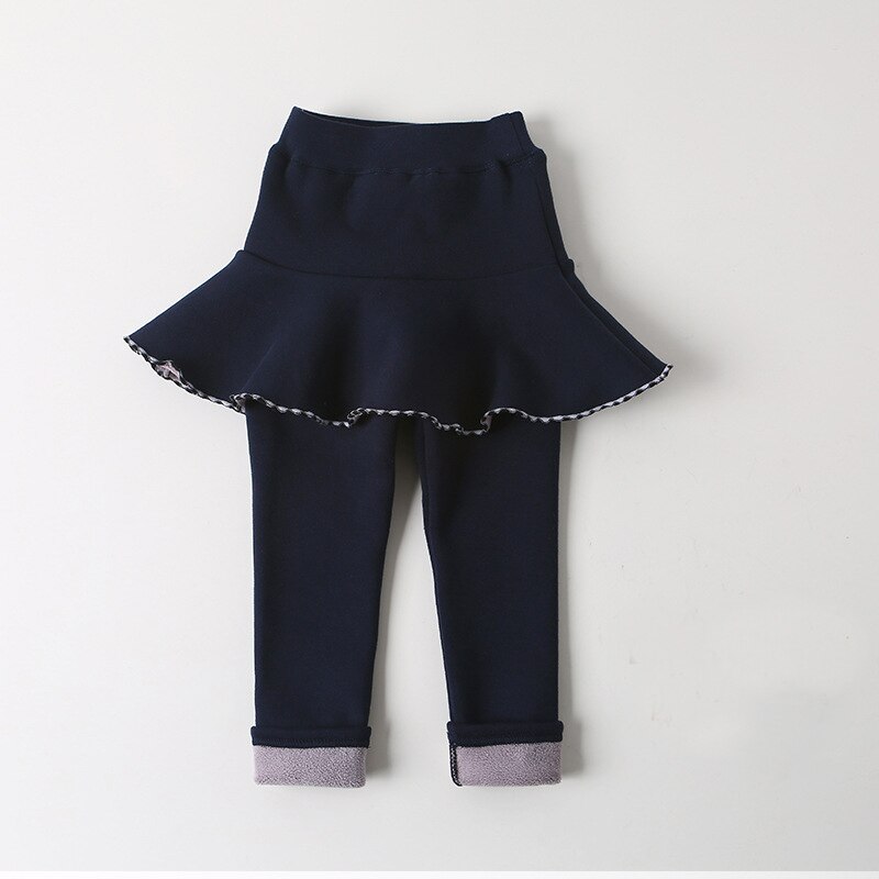 Mädchen Winter Leggings Hosen Kinder Hosen Fleece Legging für Mädchen Dicke Warme Falsche Zwei Stück Culotte Kinder Skirtpants Hosen: Navy blue / 3T
