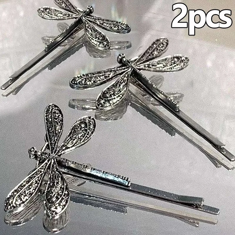 1/2pcs Dragonfly Hairpin Barrettes Retro Exquisite Silver Cartoon Insect Hair Clip Bobby Pin Grip Headwear Accessories