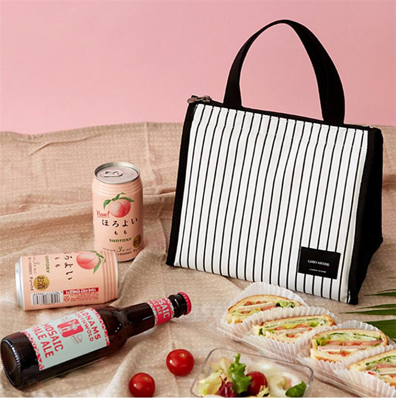 Purdored 1 pc kannettava raidallinen lounaspussi naisille ruoka piknik kylmälaukku eristetty kantokassi säiliö bento laukkujärjestäjä