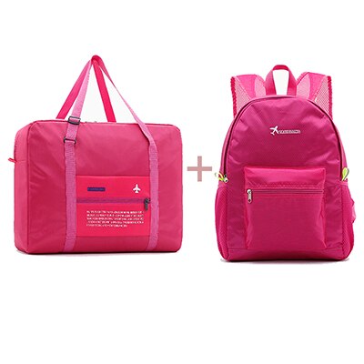 Hylhexyr Nylon Foldable Travel Bag Large Capacity Handbags Short Trip Luggage Bags Duffle Bag Organizer For Women Men: 2PCS Rose