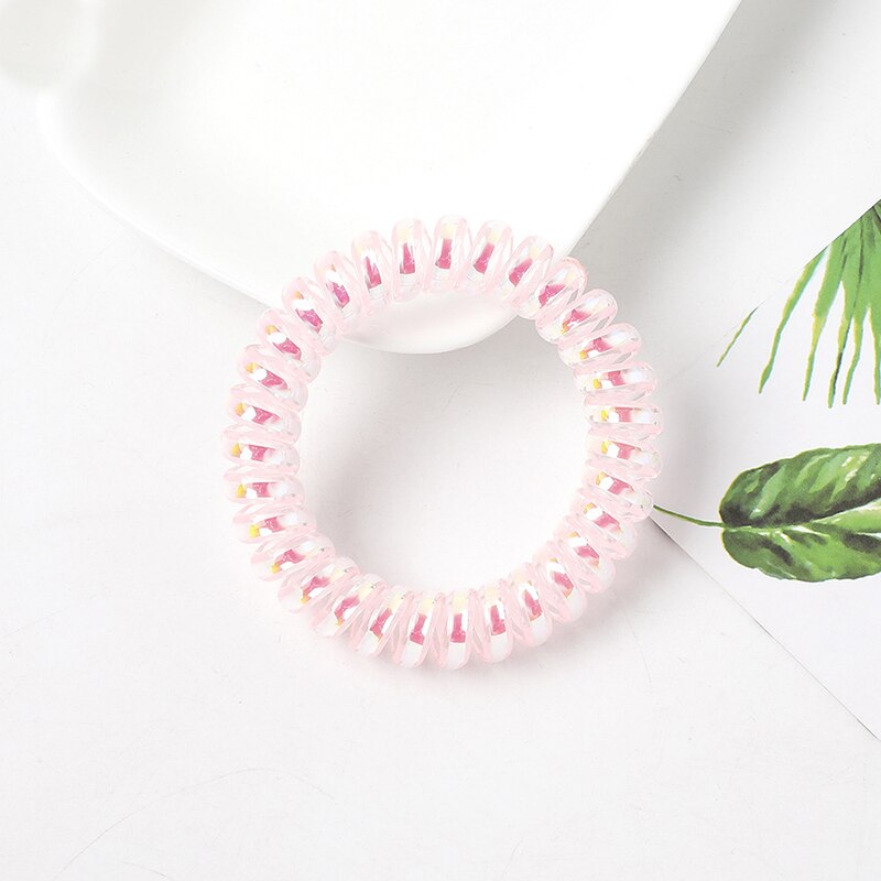 Coletero en espiral de goma de plástico elástico, fino y pequeño, cable para teléfono, sin pliegues, lazos para el pelo, banda para el pelo: Rosa