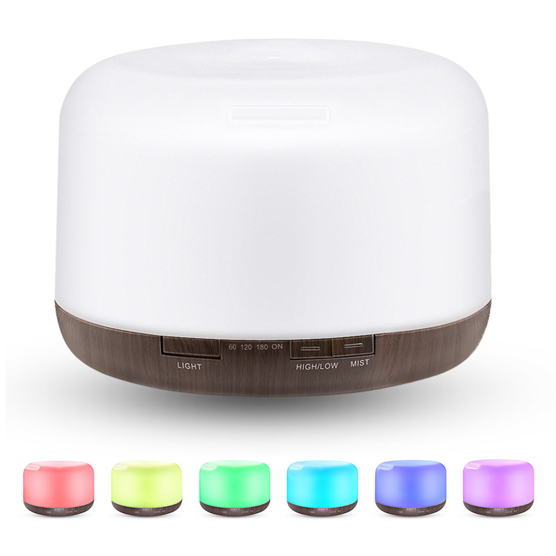 Aroma Essential Oil Diffuser Ultrasonic Air Humidifier 7 Colors Changing Led Fogger Mist Maker Household Air Freshener 500ml: Dark wood grain / UK