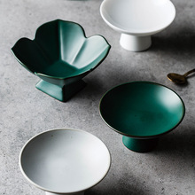 Green Glaze High Fruit Bowl Ceramic High Sashimi Plate Tea Plate Decoration