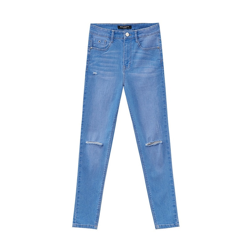 Metersbonwe jean Slim pour femmes jean trou bleu Denim crayon cheville-longueur pantalon Stretch taille femmes jean