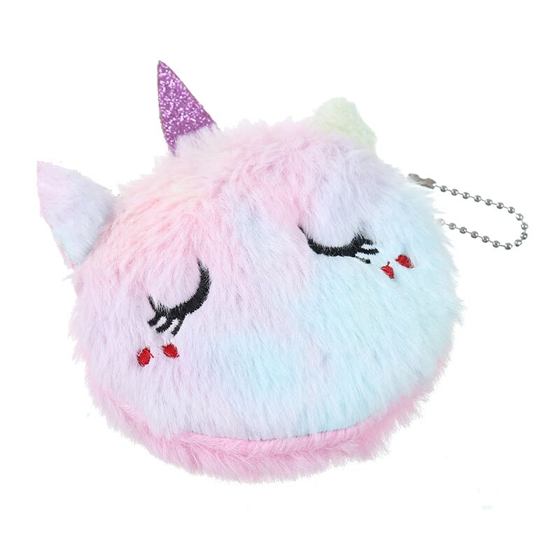 Sød pige enhjørning møntpung kat øretelefon taske kortholder børnebroderet plys pung taske nøgle hovedtelefon taske: Stil 3 lyserød