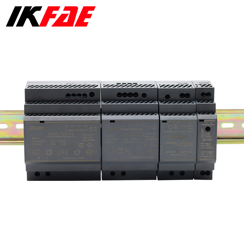 DIN-Schienen-Schaltnetzteil, schlanker Transformator in Stufenform, HDR-Serie, 15 W, 30 W, 60 W, 100 W, 150 W, AC, DC, 12 V, 24 V