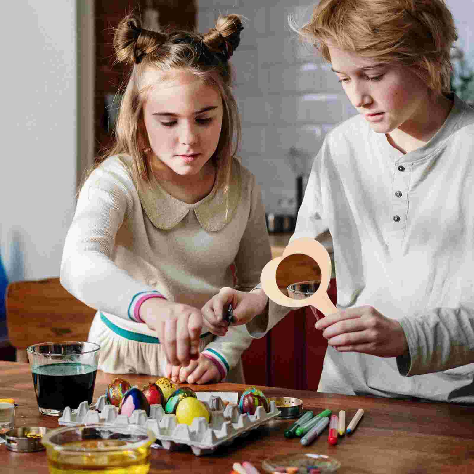 10Pcs DIY Wooden Mirror Kids Painting Wooden Small Mirror Practical DIY Craft Mold