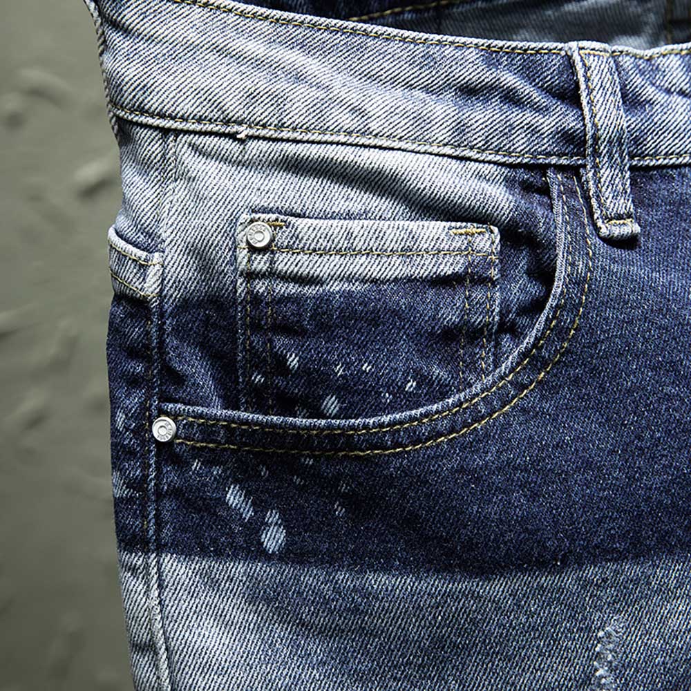 Trendy Ripped Jeans Men Casual Denim Jeans Pants Straight SLIM Holes Joggers Trousers Distressed Blue Harem jeans Man Clothing