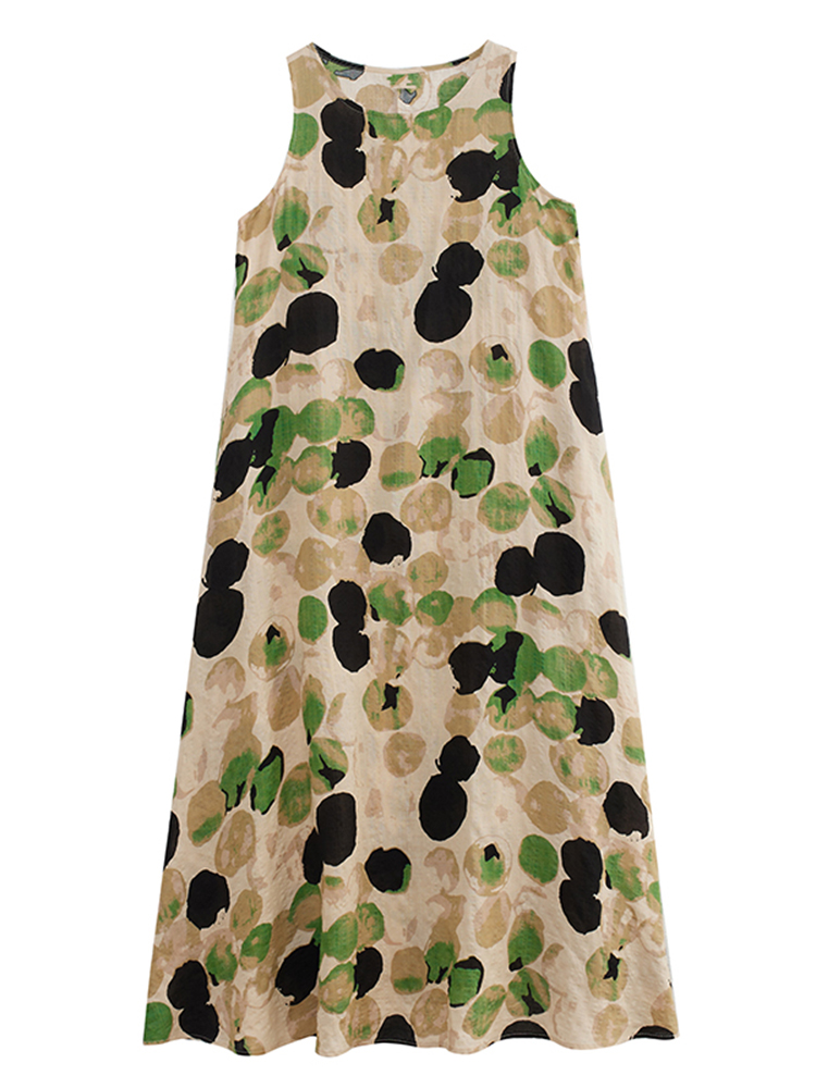 Ærmeløse bomulds polkaprikkede vintage kjoler til kvinder sommer afslappet lang kjole femme kåbe vestidos tøj