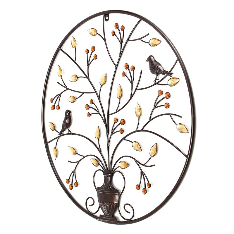 Zwarte Vogels Boom Metalen Ijzeren Sculptuur Ornament Voor Thuis Kamer Muur Opknoping Decoratie Kunst Ambachten 62Cm/24.4Inch