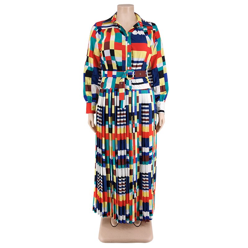 Jurken Voor Vrouwen Vallen Kleren Lange Mouw Maxi Jurk Met Riem Dames Elegantie Plus Size Shirt Jurk