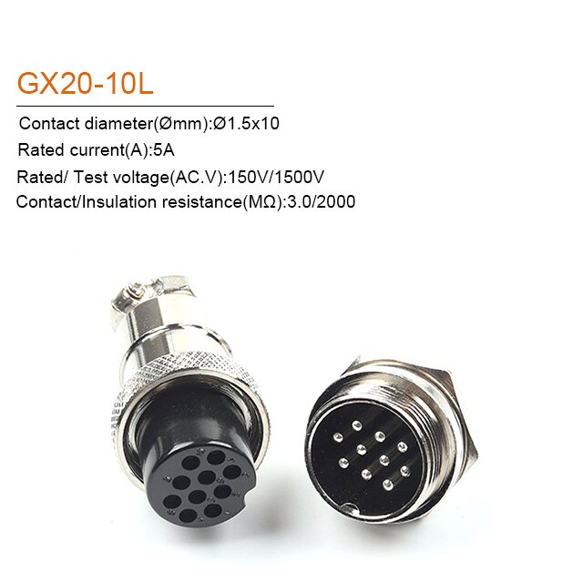 1Set GX20 2/3/4/5/6/7/8/9/10/12/14/15 Pin 20Mm Male + Vrouwelijke Circulaire Moer Type Draad Panel Aviation Connector Socket Plug: GX20-10 Nut type