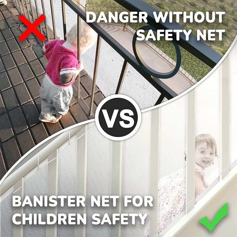 Banister Guard White Mesh Baby Safety Stairs Thicken Rail Net Child Proofing Balcony Staiway Railing Protective Net 10ft x 2.6ft