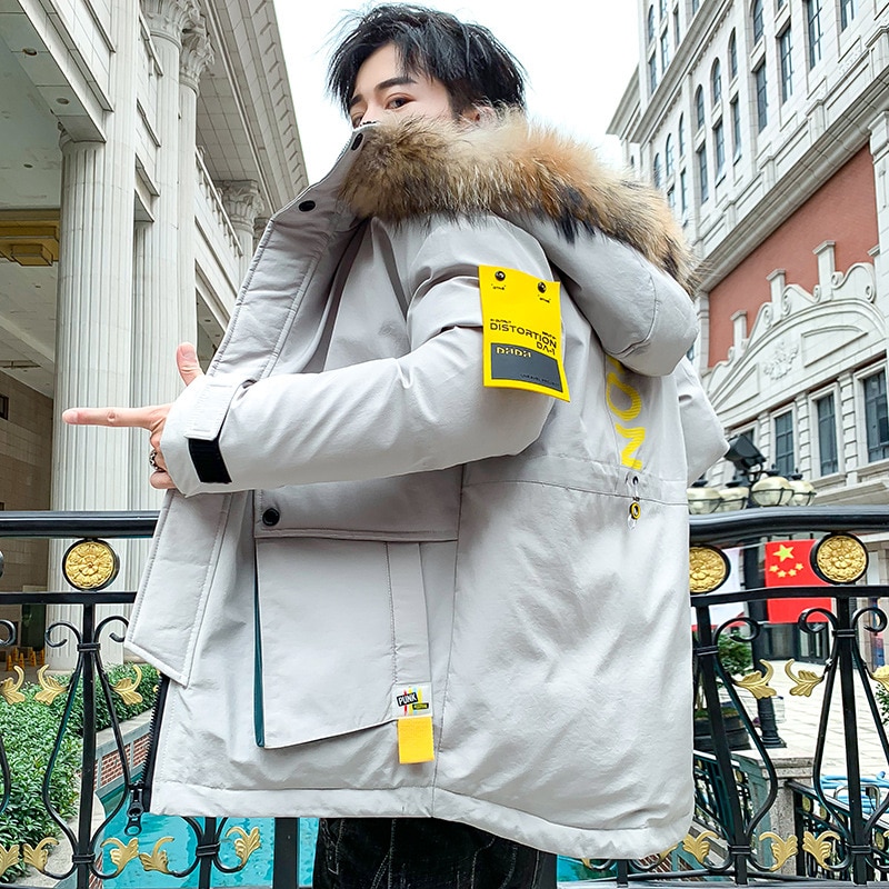 Vinterjacka herr vadderad parka man vinterkappa konstgjord päls stora fickor korta tjocka parkas snöjacka plus size