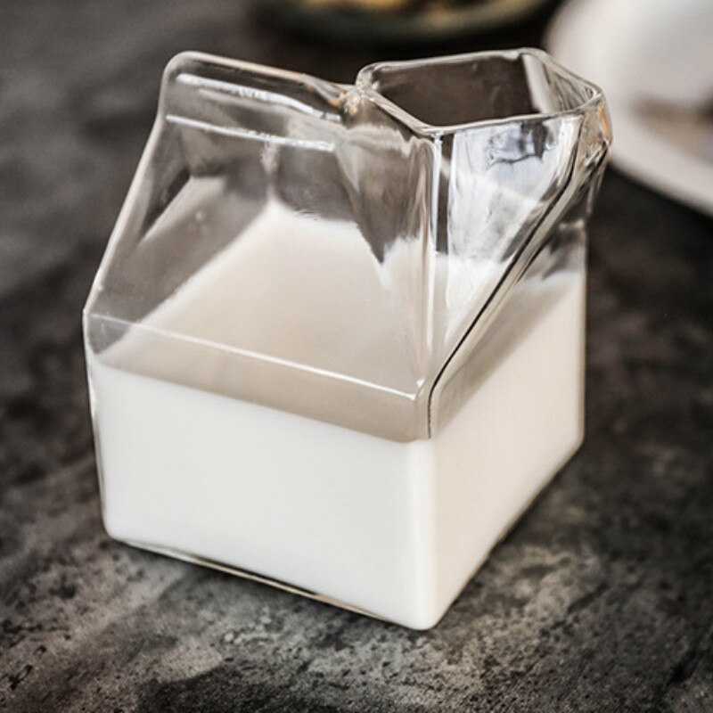 Mjölklåda form mjölkbägare hög borosilikat värmebeständig juice mjölkte fyrkantig mjölkbägare mjölklåda glasbägare mjölklåda
