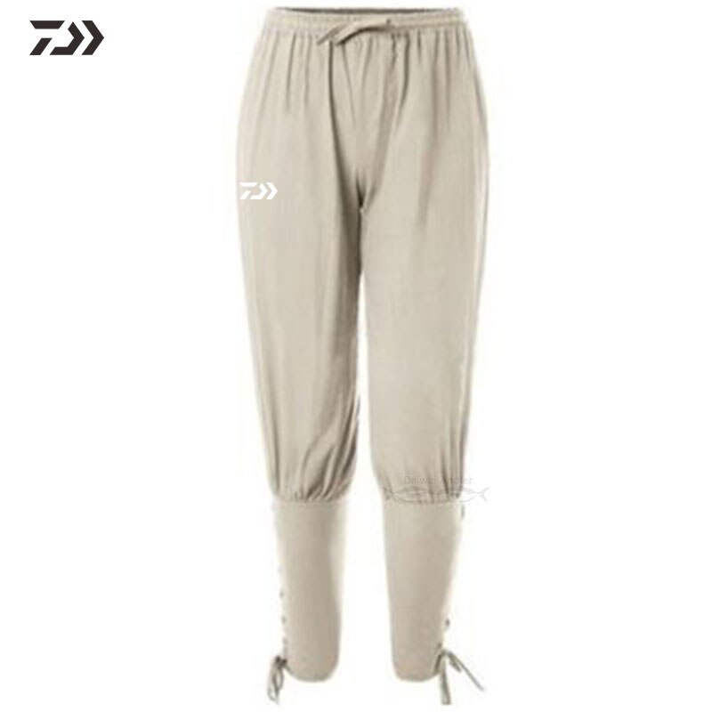 Spring Summer Daiwa Fishing Pants Solid Fishing Clothing Quick Dry Breathable Cotton Loose Trousers Men Outdoor Fishing: White / L