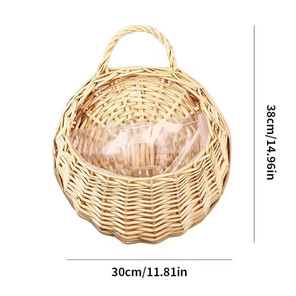 Hand Made Wicker Rattan Flower Planter Wall Hanging Wicker Rattam Basket Garden Vine Pot Plants Holder Garden Pots Wall Planter: light yellow
