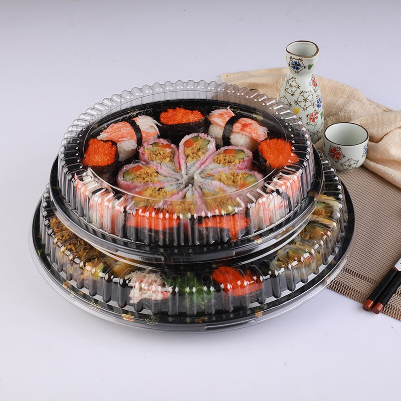 30Stck Runde Sushi Container Bento Sushi Verpackung Kasten Kunststoff Kasten Restaurant Sushi Zubehör Sashimi Platte mit Abdeckung