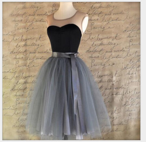 7 Capas Midi Falda de Tul para Niñas Faldas Tutú de Mujer Sólido Encaje Vestido de Enaguas Lolita Faldas Saia Jupe: Gris