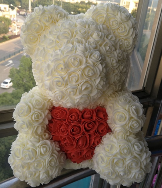 40 cm bear rose teddy bears flower rose bear DIY Christmas Valentine&#39;s Day: Milky White