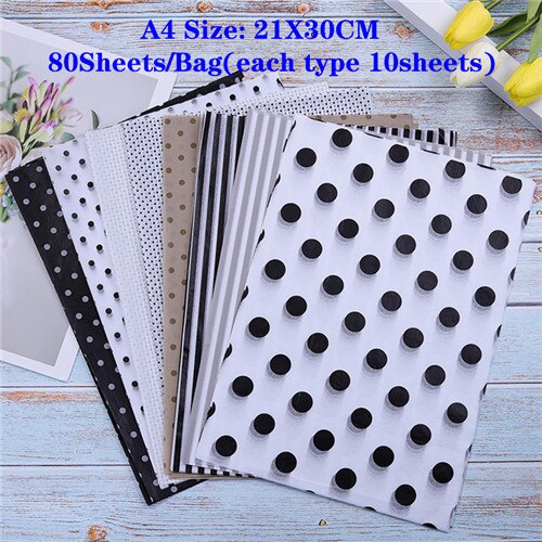 100Sheet/set A4 Translucent Wrapping Papers Tissue Paper Bookmark Fruit Wrapping Papers Floral Packaging Material: 80pcs Heibai paper