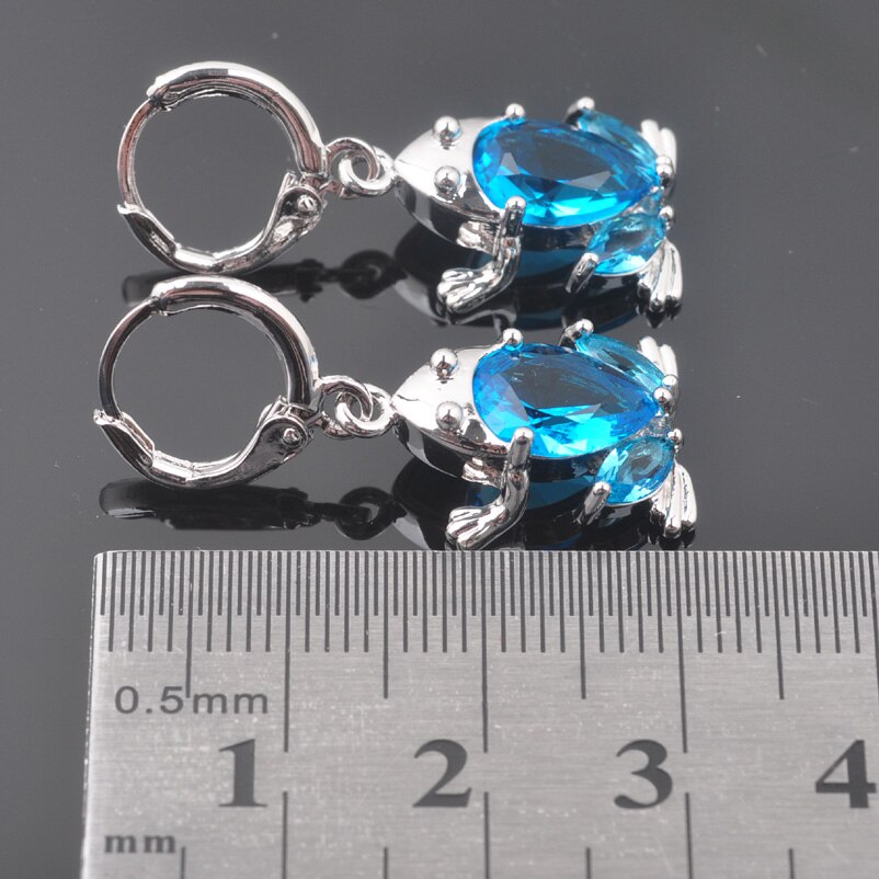 Himmel Blau Zirkon Frosch frauen Party Silber Farbe Schmuck setzt Ohrring Und Halskette setzt Anhänger Ringe Dubai Stil QZ0316