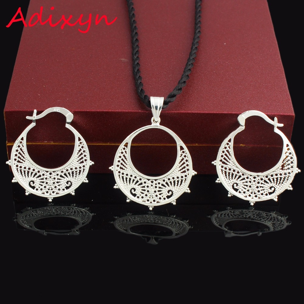 éthiopien/algérie ensemble de bijoux pendentif/corde/boucle d'oreille/bijoux plaqué argent érythrée Habesha femmes fête africaine