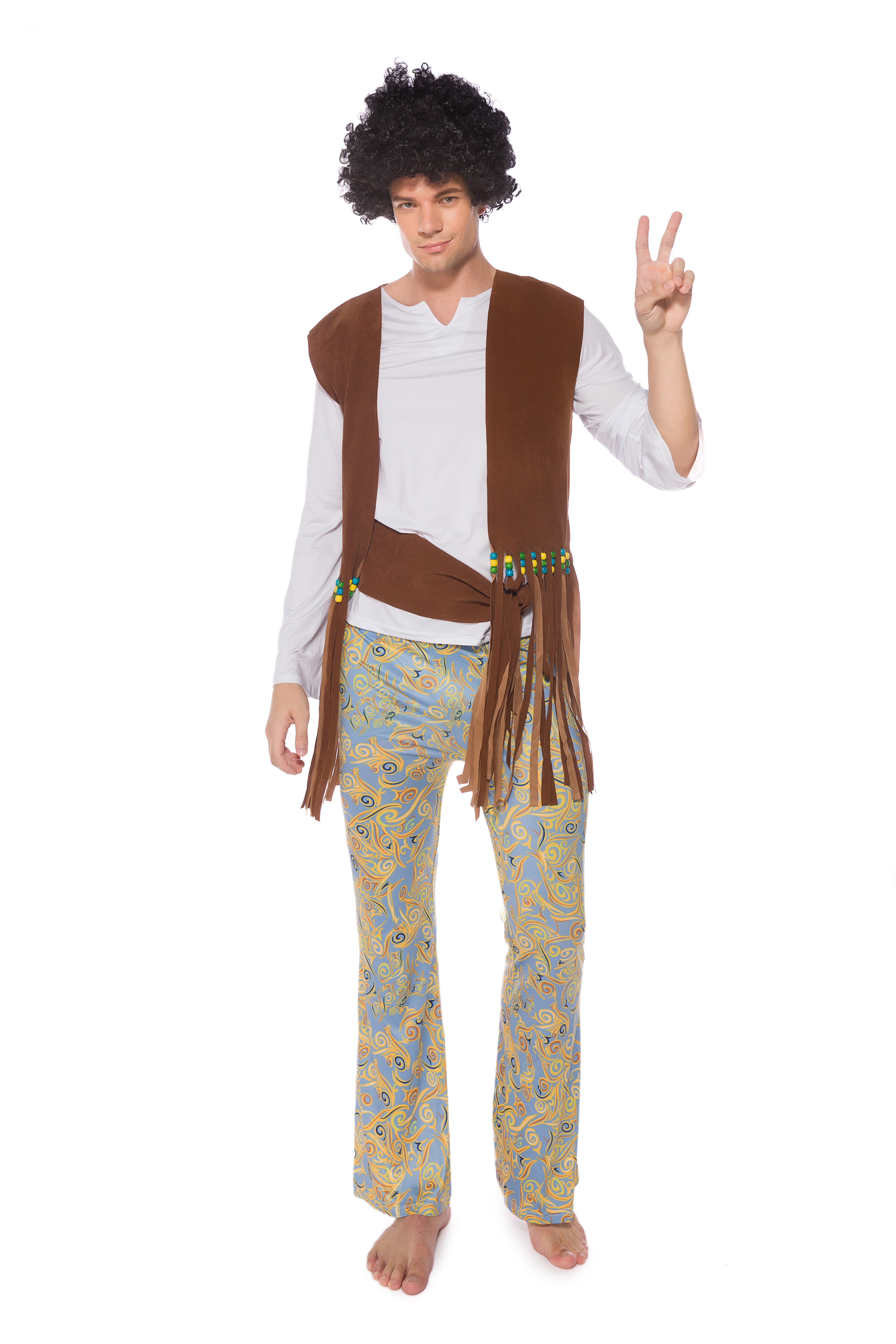 Adult Man's Hippie Suits Funny Fancy Rock Music Player Hippy Dress with Headband for Carnival Party Costumes