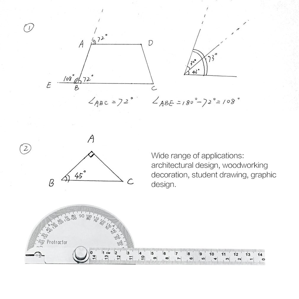 14.5cm 180Degree Adjustable Protractor Stainless Steel Arm Rotary Multifunction Roundhead Angle Ruler Woodworking Measuring Tool