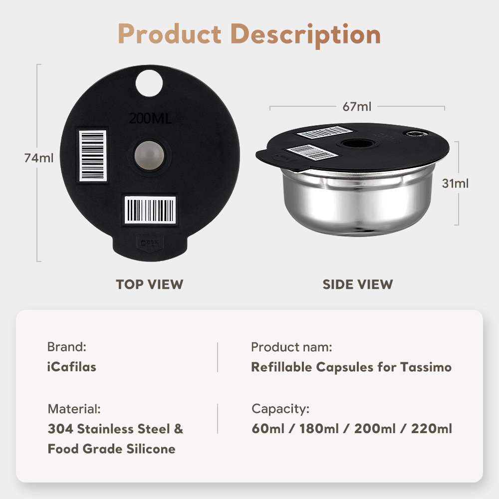 60 ml / 180 ml wiederverwendbare Kaffeekapseln für BOSCH-s Maschine Tassimo nachfüllbarer Filter Edelstahl Hersteller Schote Geburtstagsgeschenk