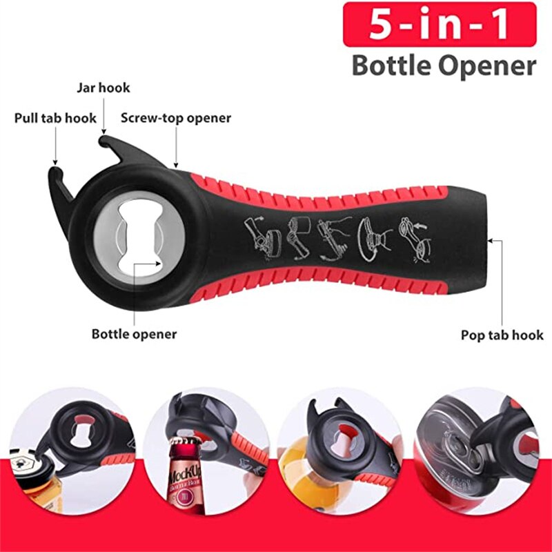Potopener voor multifunctionele 6-in-1 flesopener Potdekselopener, 4-in-1 potopener en antislip deksels Opener Grijper